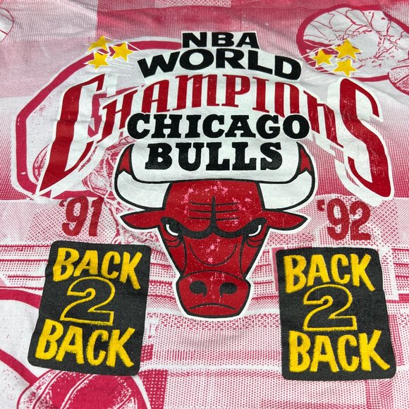 VTG 1992 NBA Champs Chicago Bulls AOP Shirt Extra Large White Red Single Stitch - Picture 3 of 11